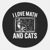Sticker Rond Math Cat Lover Funny Math Teacher I Love Math And  (Devant)