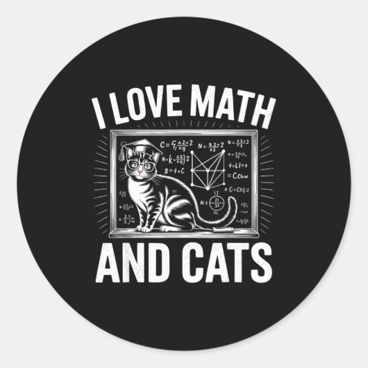 Sticker Rond Math Cat Lover Funny Math Teacher I Love Math And  (Devant)