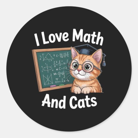 Sticker Rond Math Cat Lover Funny Math Teacher I Love Math And  (Devant)