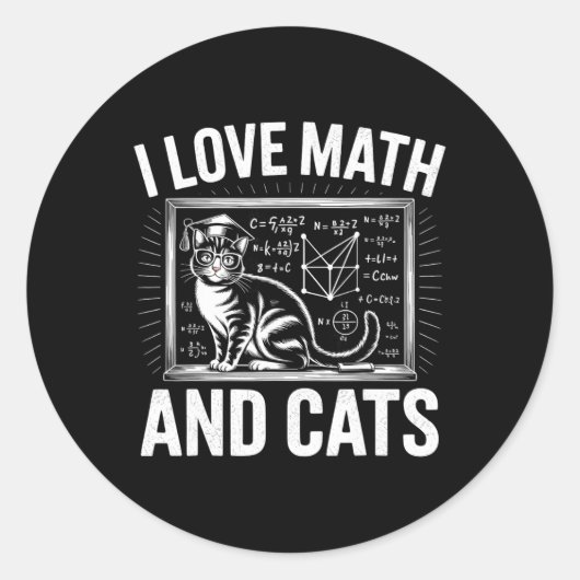 Sticker Rond Math Cat Lover Funny Math Teacher I Love Math And  (Devant)
