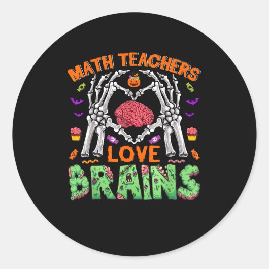 Sticker Rond Math Cerveau Coeur Squelette Main Zombie Halloween (Devant)
