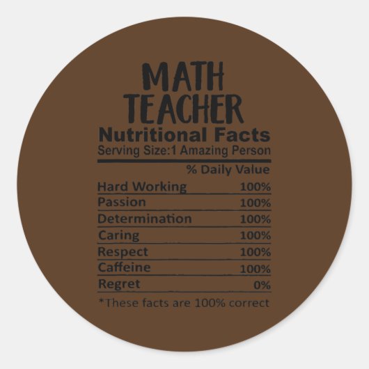 Sticker Rond Math Enseignant Nutrition Faits Drôle (Devant)