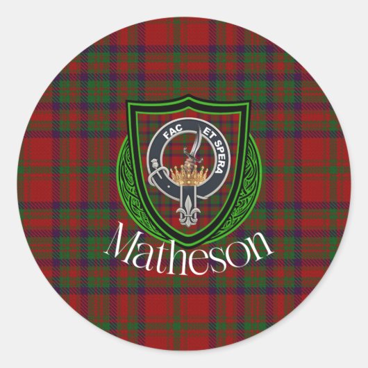 Sticker Rond Matheson Scottish Clan Tartan & Crest (Devant)
