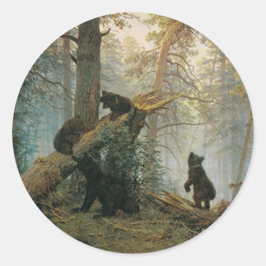 Sticker Rond Matin dans une forêt de pins (Devant)