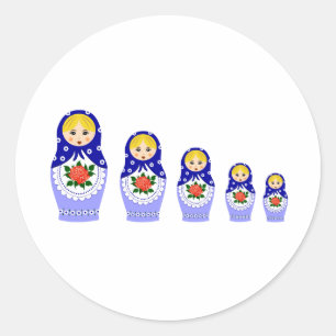 Sticker Rond Matryoschka poupées bleu