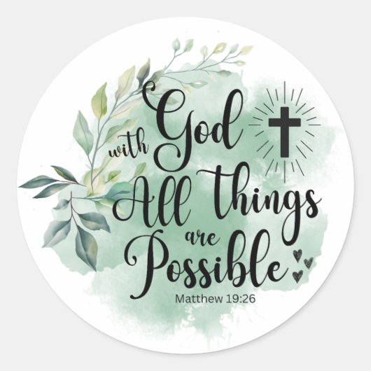 Sticker Rond Matthieu 19:26 Avec Dieu toutes choses Feuille pos (Devant)