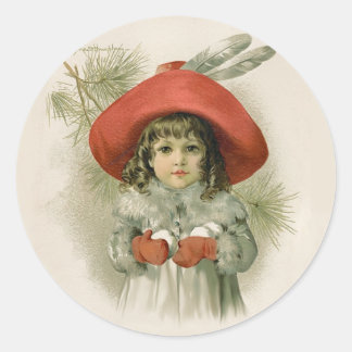 Sticker Rond Maude Humphrey Girl and Snowballs