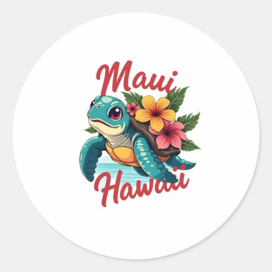 Sticker Rond Maui Hawaii T Chemise Fille Femmes Enfants Tortue (Devant)