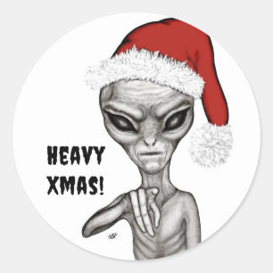 Sticker Rond Mauvais Alien, Lourds Noël !