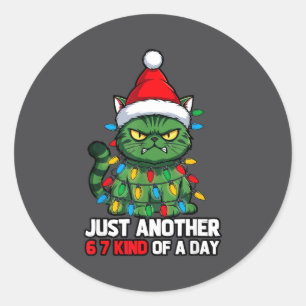 Sticker Rond Mauvais Chat Lumières de Noël Bah Humbug 6 7 Meme