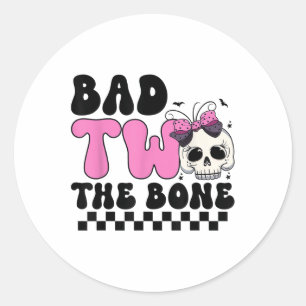 Sticker Rond Mauvais Deux L'Os 2e Anniversaire Fille Enfant Bir