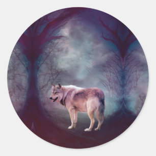 Sticker Rond Mauvais loup dans la forêt d'épines