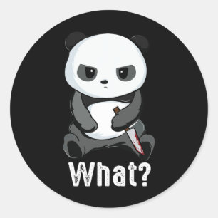 Sticker Rond mauvais panda ours avec couteau combat panda noël