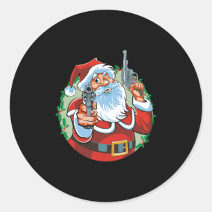Sticker Rond mauvais santa claus avec armes - drôles noël