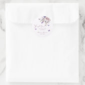 Sticker Rond Mauve Baby shower papillon violet  Merci (Sac)