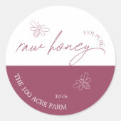 Sticker Rond Mauve & Blanc Moderne Apiary Miel cru (Devant)