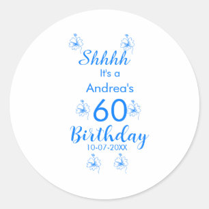 Sticker Rond Mauve blanche bleu shhh nom floral 60e anniversair