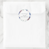 Sticker Rond Mauve et Navy Phoque Mariage floral bleu (Sac)