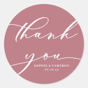 Sticker Rond Mauve Pink Calligraphie Mariage Merci