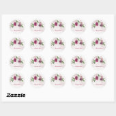 Sticker Rond mauve rose fleurs blanches verdure (Feuille)