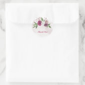 Sticker Rond mauve rose fleurs blanches verdure (Sac)