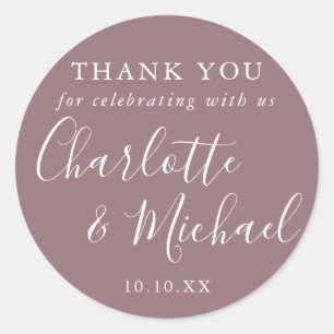 Sticker Rond Mauve Signature Mariage Favor Merci