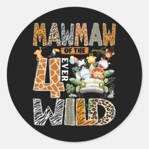 Sticker Rond Mawmaw des quatre safari sauvage 4e anniversaire g