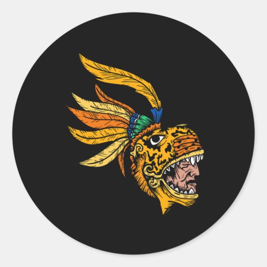 Sticker Rond Mayan Aztec Jaguar Guerrier Inca Civilisation Cult (Devant)