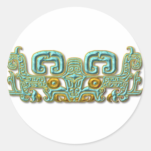 Sticker Rond Mayan Jaguar-turquoise et or (Devant)