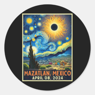 Sticker Rond Mazatlan Mexique Total Solar Eclipse 2024 Starry N