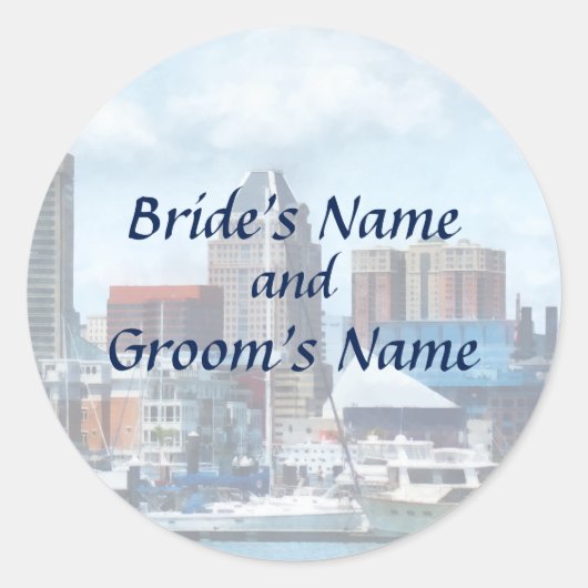 Sticker Rond MD - Baltimore Skyline et Harbour (Devant)