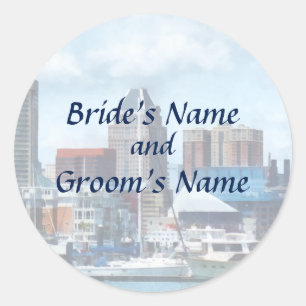 Sticker Rond MD - Baltimore Skyline et Harbour