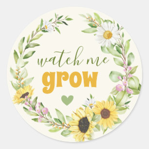 Sticker Rond Me regarder grandir Baby shower de tournesol semen