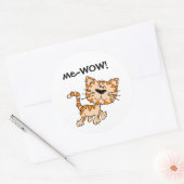 Sticker Rond Me-WOW, Meow, Bon Travail, Wow ! Cute Kitty Chat (Enveloppe)