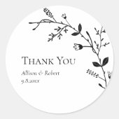 Sticker Rond Meandering Vine Wedding Favoriser Noir et Blanc (Devant)