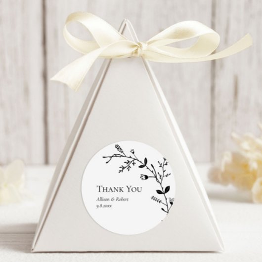 Sticker Rond Meandering Vine Wedding Favoriser Noir et Blanc