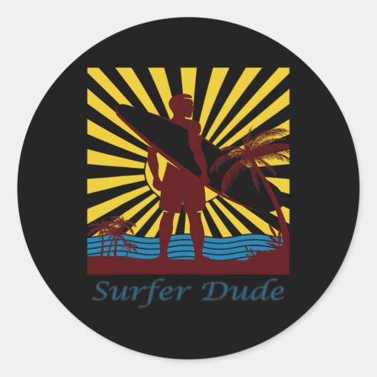 Sticker Rond Mec surfeur, Surfant  (Devant)