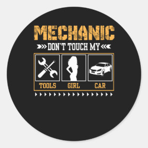 Sticker Rond Mécanique Ne Touche Pas Mes Outils Voiture Fille