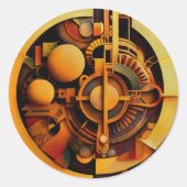 Sticker Rond Mécanisme doré abstrait Steampunk (Devant)