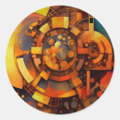 Sticker Rond Mécanisme Solaire Steampunk Abstrait (Devant)