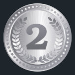Sticker Rond Médaille d'argent 2e place<br><div class="desc">Élégant champion 2e médaille d'argent sur le design ruban / 2e Place Award design qui rend un prix incroyable pour l'excellence ou la réussite.</div>
