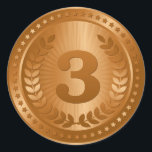 Sticker Rond Médaille de bronze 3ème place<br><div class="desc">Elégant champion 3e médaille de bronze gagnant sur le design ruban / 3e prix design qui rend un prix incroyable pour l'excellence ou la réussite.</div>