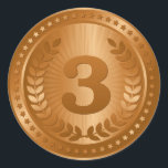 Sticker Rond Médaille de bronze 3ème place<br><div class="desc">Elégant champion 3e médaille de bronze gagnant sur le design ruban / 3e prix design qui rend un prix incroyable pour l'excellence ou la réussite.</div>