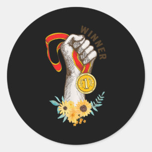 Sticker Rond Médaille D'Or Drôle Pour L'Équipe Des Lauréats Et
