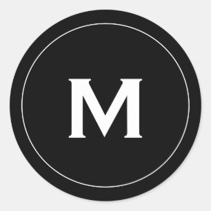 Sticker Rond Médaillon de monogramme classique noir minimal