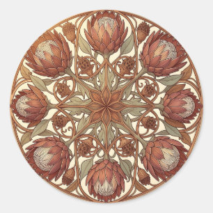 Sticker Rond Médaillon floral Art Nouveau en terre cuite Protéa