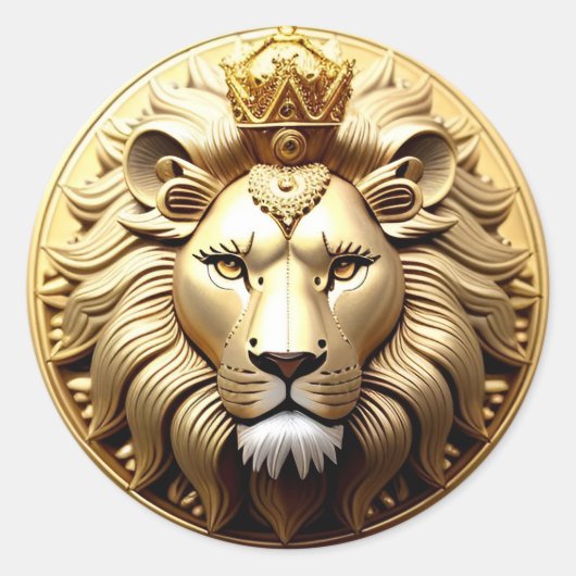 Sticker Rond Médaillon Lion D'Or Avec Couronne (Devant)