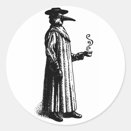 Sticker Rond Médecin de peste avec Cuppa Hot (Devant)