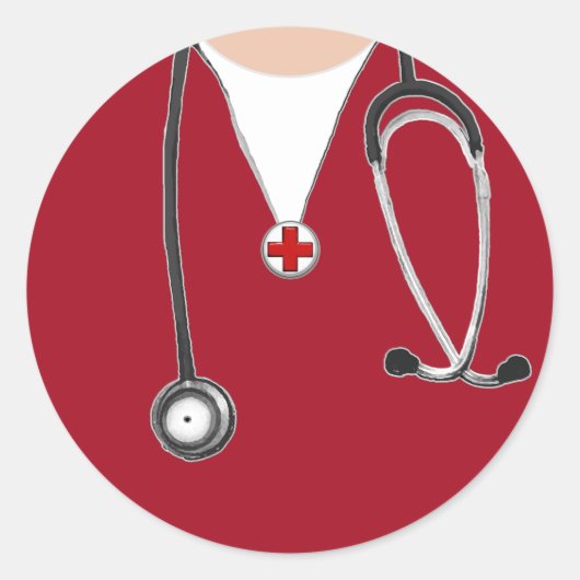 Sticker Rond Médecin Hôpital Scrubs Red (Devant)