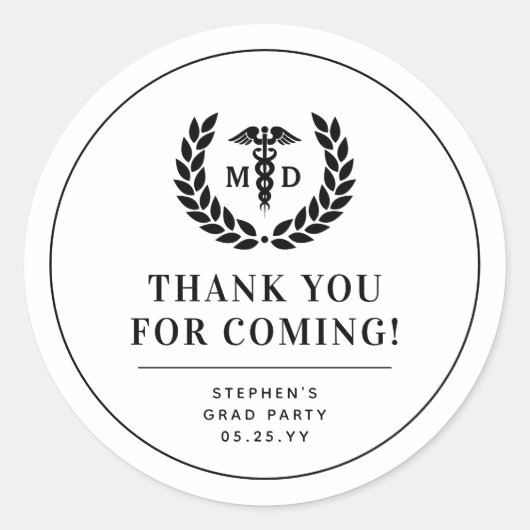 Sticker Rond Médecin MD moderne Merci de la graduation en médec (Devant)